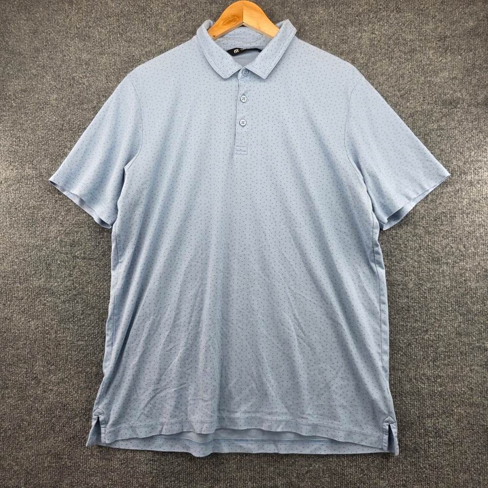 TravisMathew Mens XL Light Blue‎ Micro Dash Print Pima Cotton Blend Polo Shirt